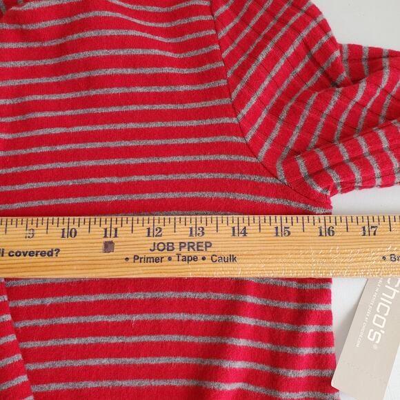 Chicos Red Gray Stripe Longline Cardigan Set 0 S Classic Holiday Career NEW - Picture 6 of 14